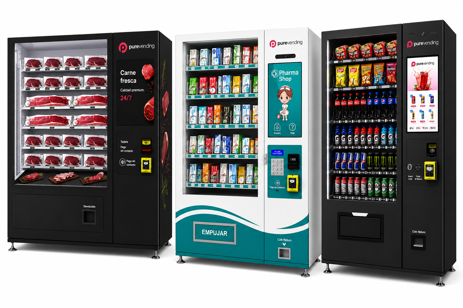 valor agregado 02 Soluciones vending carne, farmacia, snacks Pure Vending Chile